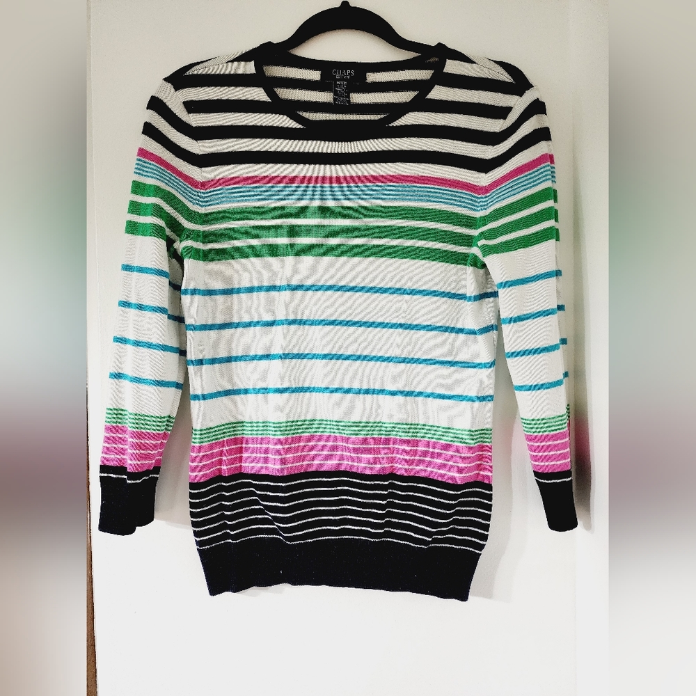 Chaps striped sweater. Navy, white, green, pink. Medium